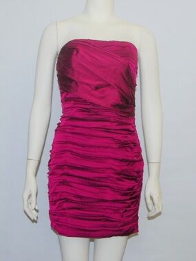 Strapless Ruched Magenta Cocktail Dress